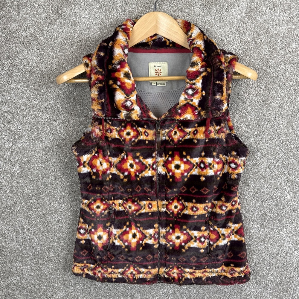 Royal Robbins Soft Fuzzy Vest Women's Small Brown Southwest Aztec Pockets